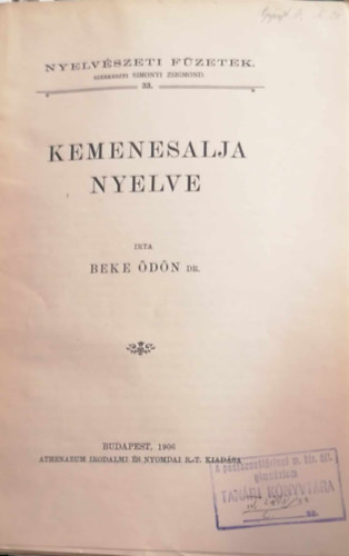 Beke dn - Kemenesalja nyelve