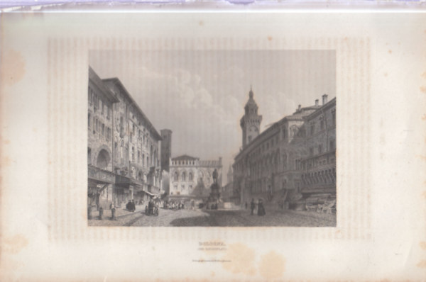 Bologna látképe - eredeti litográfia (metszet)