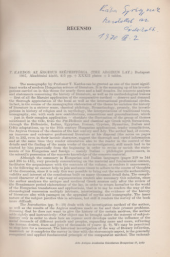 Kardos Tibor - Az rgirus-szphistria. (The Argirus Lay.) (Acta Antiqua Academiae Scientiarum Hungaricae, Tomus XVII. Fasc. 1-2.)