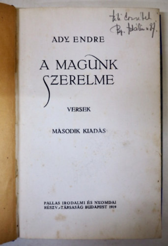 Ady Endre - A maguk szerelme 1919 (2. kiads)