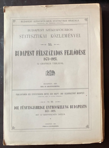 Dr. Thirring Gusztv - Budapest Szkesfvros Statisztikai Kzlemnyei 53. - Budapest flszzados fejldse 1873-1923 - 12 grafikus tblval - magyar-nmet ktnyelv