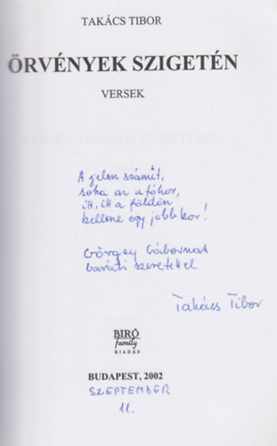 Takcs Tibor - rvnyek szigetn (Dediklt)