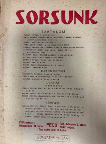 Sorsunk 1947/június (VII. évfolyam, 65. szám)