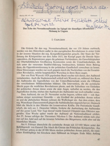 Csapl�ros Istv�n - as Echo des Novemberaufstandes in Spiegel der damaligen �ffentlichen Meinung in Ungarn