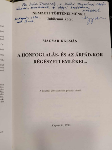 Magyar K�lm�n - A Honfoglal�s- �s Az �rp�d-Kor R�g�szeti Eml�kei... Nemzeti T�rt�nelm�nk I. Jubileumi k�tet.