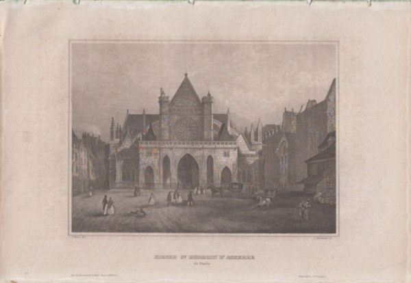 Kirche St Germain D' Auxerre (Saint-Germain - L'auxerrois templom, P�rizs, Franciaorsz�g, Eur�pa) (16x23,5 cm m�ret� eredeti ac�lmetszet, 1856-b�l)