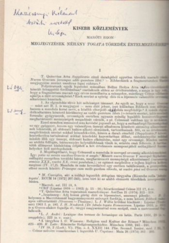 Maróti Egon - Megjegyzések néhány togata-töredék értelmezéséhez - Különlenyomat - Dedikált