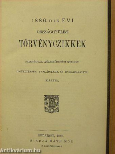 Az 1886-ik vi Orszggylsi Trvnyczikkek