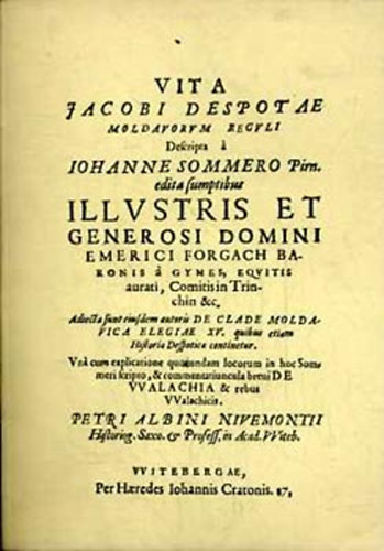 Johann Sommer - Vita Jacobi despotae Moldovarum (fakszimile)