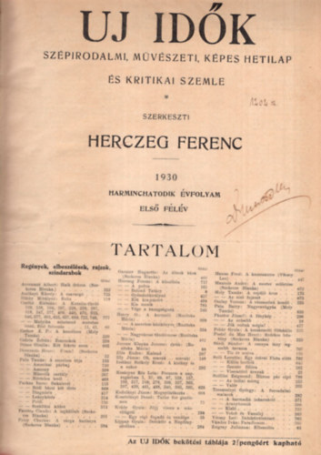 Herczeg Ferenc (szerk.) - Uj idők 1930 I.-II. kötet (teljes évf.)
