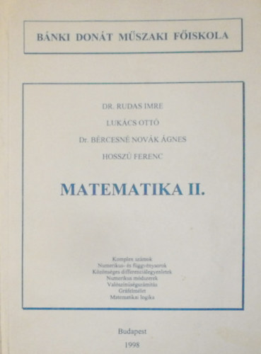 Dr. Rudas-Lukcs-Dr. Brces-Hossz - Matematika II. - BMF-BGK-BL-543 jegyzet