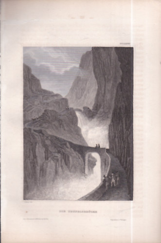 Die Teufelsbrcke (rdg-hd, Nmetorszg, Eurpa) (16x23,5 cm mret eredeti aclmetszet, 1856-bl)