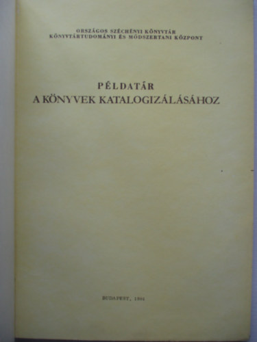 P�ldat�r a k�nyvek katalogizz�l�s�hoz