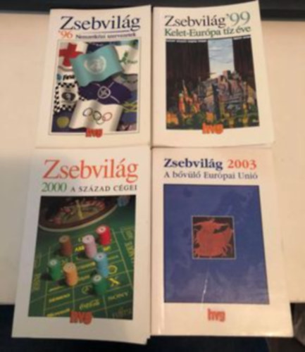 4 db HVG Zsebvilg kisknyv: '96 Nemzetkzi szervezetek + '99 Kelet-Eurpa tz ve + 2000 A szzad cgei + 2003 A bvl EU