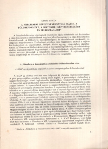 Szab Istvn - A Viharsarki szegnyparasztsg harca a fldreformrt, a birtokok ignybevtelrt s felosztsrt - Klnlenyomat