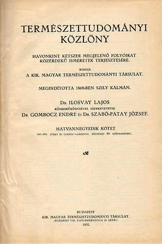 Ilosvay-Gombocz-Szab-Patay - Termszettudomnyi kzlny 1932