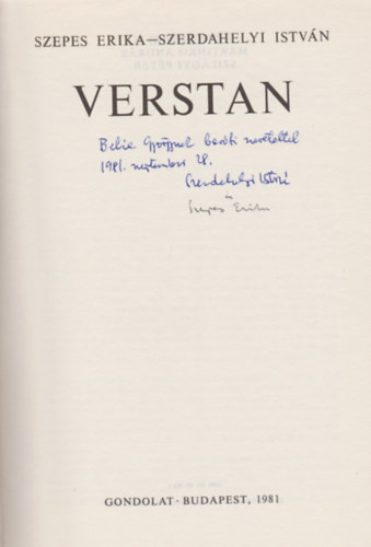 Szepes Erika-Szedahelyi Istv�n - Verstan (Dedik�lt)