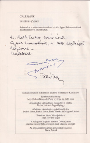 Kontra Ferenc, Lovas Ildik Duds Kroly - Kanizsa kilencszz ves - Dokumentumok s forrsok Kanizsrl 1993. szeptember-oktber XXIII. vf. 9-10. szm  dediklt