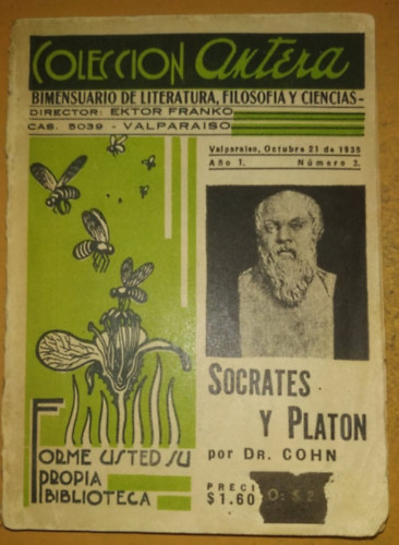 Dr. J. Cohn - Socrates y Platon (Szokratsz s Platn) - Valparaiso, octubre 21 de 1935 (Imprenta  y Litografia Universo)