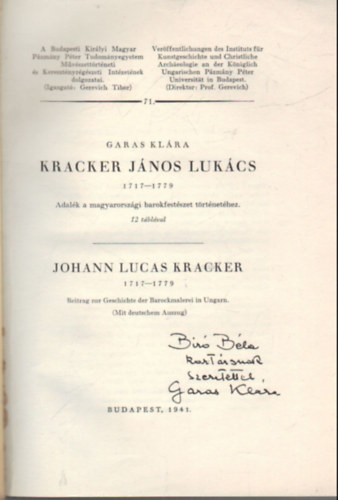 Garas Klra - Kracker Jnos Lukcs 1717-1779 - Adalk a magyaroroszgi barokfestszet trtnethez