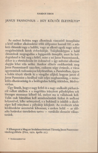 Kardos Tibor - Janus Pannonius - egy klti letplya- Klnlenyomat