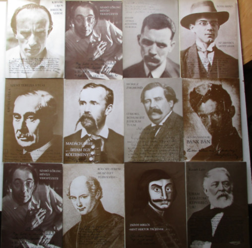 12 db a kézirattár sorozatból (Írtam egy költeményt, Szent terézia utcái, Uram barátom képviselő úr, Bánk bán, Az árnyból szőtt lélek, Bartók-verse, Költőnk és kora, stb...)