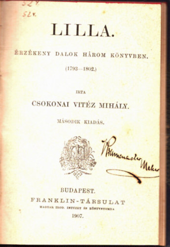 Csokonai Vit�z Mih�ly - Lilla - �rz�keny dalok h�rom k�nyvben