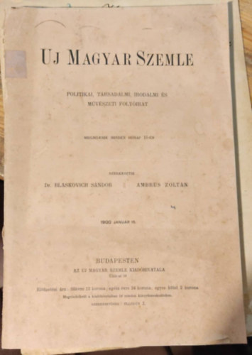 Dr. Ambrus Zoltn Blaskovich Sndor - Uj Magyar Szemle - Politikai, trsadalmi, irodalmi s mvszeti folyirat - 1900 janur 15.