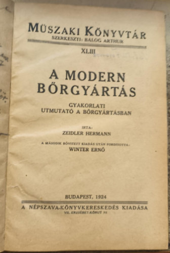 Zeidler Hermann - A modern bőrgyártás