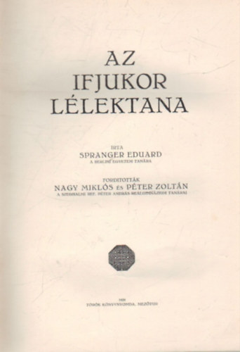 Spranger Eduard - Az ifjukor llektana