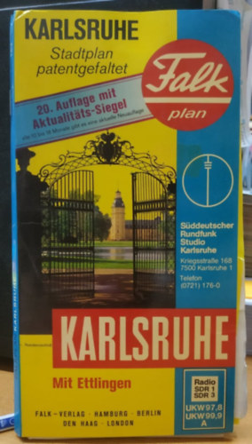 Falk - Karlsruhe Mit Ettlingen - Stadtplan patentgefaltet (Falkplan Karlsruhe)
