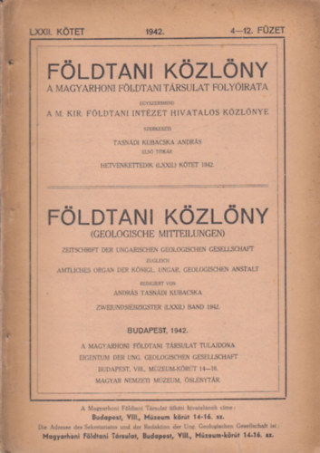 Fldtani kzlny 1942/1-12. (Teljes vfolyam lapszmonknt)