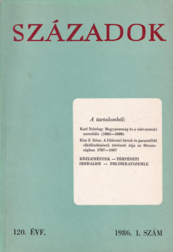 Liptai Ervin  (szerk.) - Szzadok 1986/1. szm.