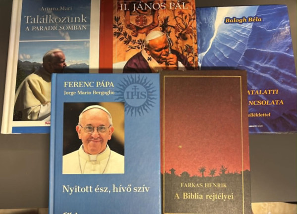 Több szerző - Vallásos könyvcsomag (5 darab) A biblia rejtélyei; Találkozunk a paradicsomban; A tudatalatti tízparancsolata; Keljetek föl menjünk;Nyitott ész hívő szív