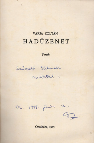 Varsa Zoltn - Hadzenet - Versek dediklt