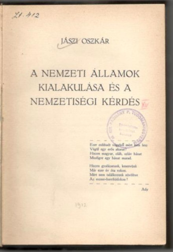 J�szi Oszk�r - A nemzeti �llamok kialakul�sa �s a nemzetis�gi k�rd�s