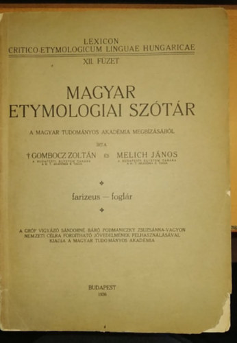 Gombocz Zoltn-Melich Jnos - Magyar etymologiai sztr XII. fzet