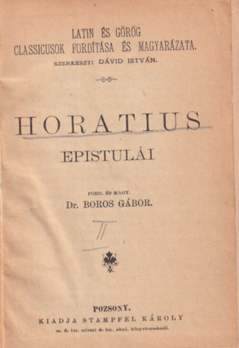 Dr. Boros Gbor  (magy.) - Horatius epistuli - Horatius satiri