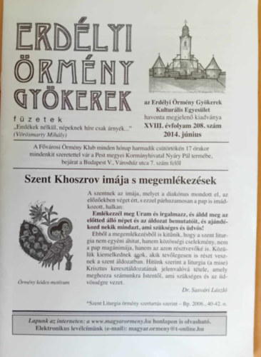 Erd�lyi �rm�ny Gy�kerek f�zetek (XVIII.�vfolyam 208.sz�m 2014. j�nius