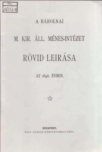 A Bbolnai M. Kir. ll. Mnes-Intzet rvid lersa az 1896. vben (reprint)