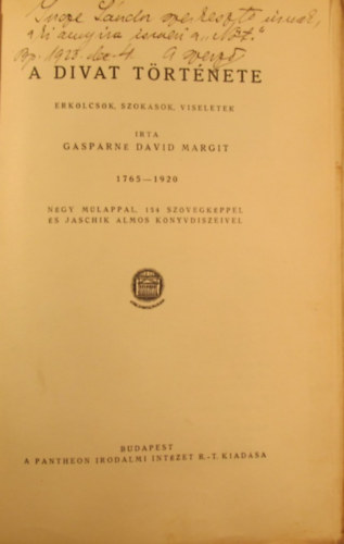 Gsprn Dvid Margit - A divat trtnete II. 1765-1920