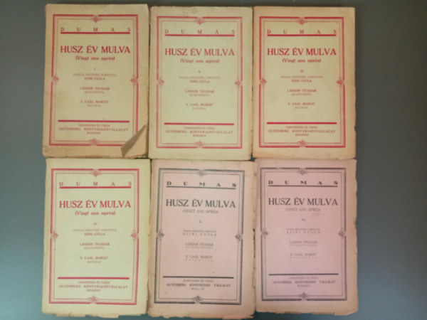 Szini Gyula  Alexandre Dumas (ford.), S. Gal Margit (ill.) - Hsz v mlva I-VI. - Francia eredetibl fordtotta Szini Gyula; Lndor Tivadar bevezetsvek; S. Gal Margit rajzaival (Gutenberg Knyvkiadvllalat Budapest)