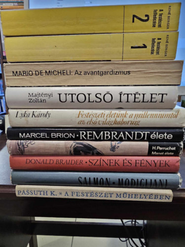 Mario De Micheli, Lyka Kroly, Majtnyi Zoltn, Marcel Brion, Henri Perruchot, Donald Braider, Andr Salmon, Passuth Krisztina Ren Berger - 9db mvszeti ktet, KNYVMENT : A festszet felfedezse I-II.+ Az avantgardizmus+ Festszeti letnk a milleniumtl az els vilghborig+ Utols tlet+ Rembrandt lete+ Manet lete+ Sznek s fnyek+ Modigliani szenvedlye