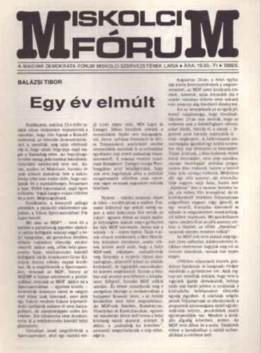 Balzsi Tibor  (fel. szerk.) - Miskolci Frum 1989/5.
