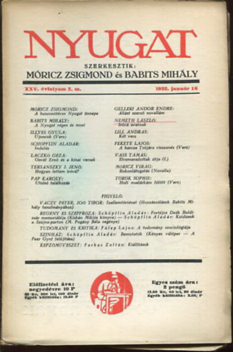 Mricz Zsigmond - Babits Mihly  (szerk.) - Nyugat XXV. vfolyam 2. szm 1932. janur 16.