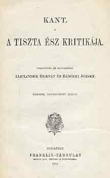Immanuel Kant - A tiszta sz kritikja