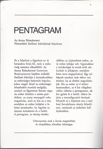 Arany Rzsakereszt - Pentagram - Lectorium Rosicrucianum 13. vfolyam, 1997. janur/februr