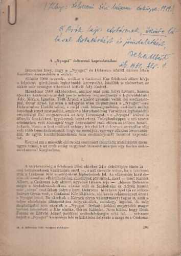 A Nyugat debreceni kapcsolataihoz - J�zsef Attila a mai munk�sifj�s�g el�tt