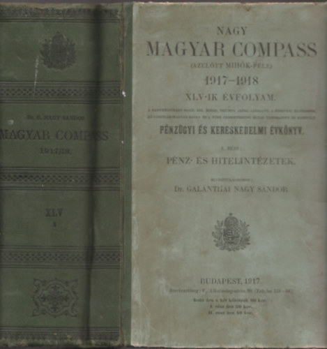 Dr. Galnthai Nagy Sndor - Nagy Magyar Compass (ezeltt MIHK-fle) 1917-1918 XLV-ik vfolyam I.rsz: Pnz- s hitelintzetek