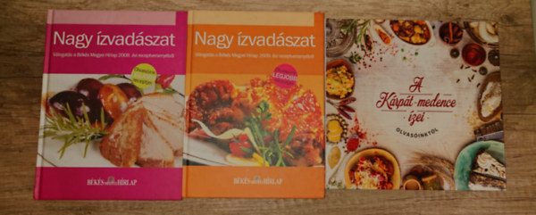 3 szak�csk�nyv a magyar konyh�r�l: Nagy �zvad�szat 2008., Nagy �zvad�szat 2009., A K�rp�t-medence �zei